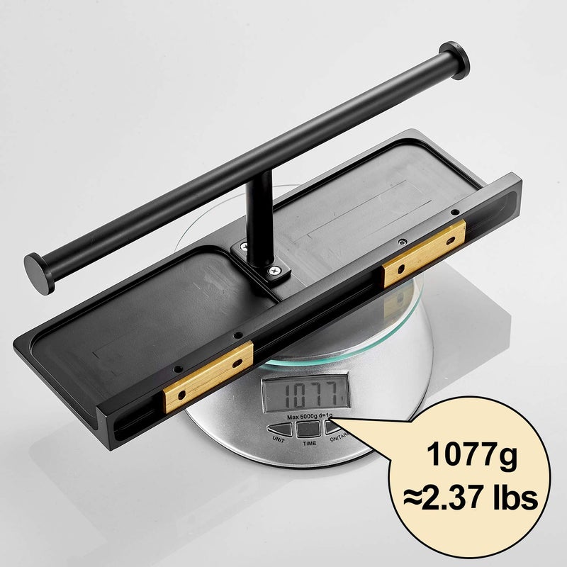 LANGPAI Double Roll Toilet Paper Holder with Shelf Solid Brass and Superior Hotel Style Tissue Dispenser Spared Storage Matte Black Finish - Image 5